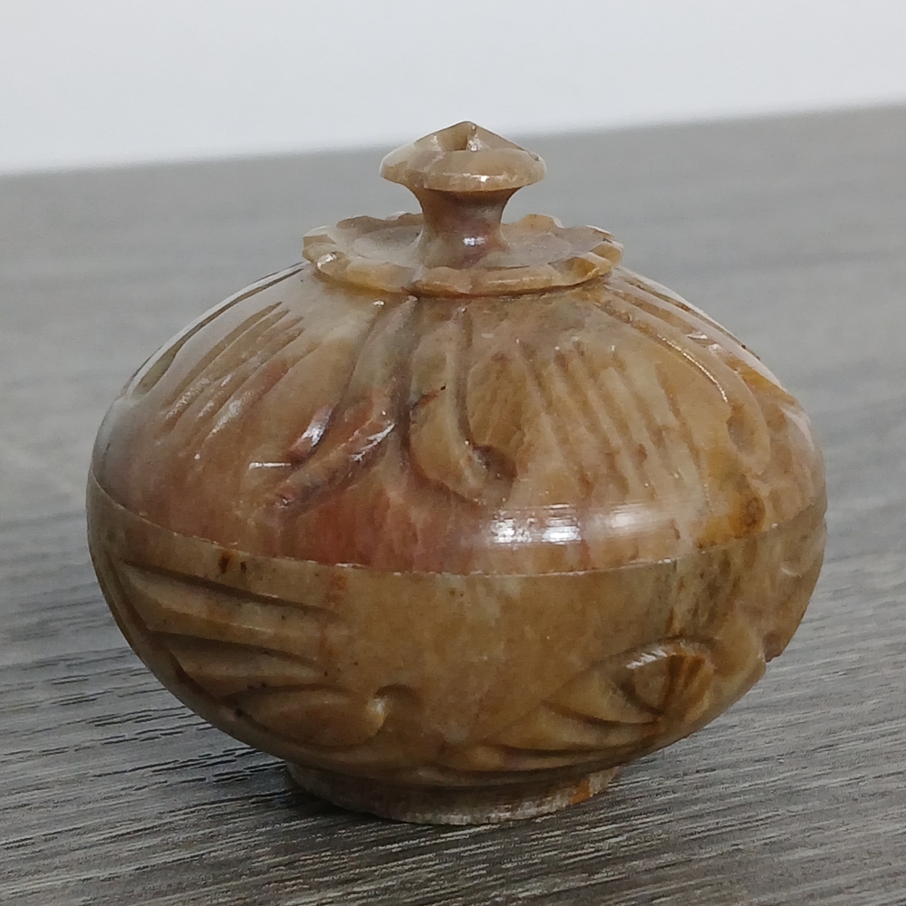 Vintage Hand Carved Soapstone Miniature Trinket Box